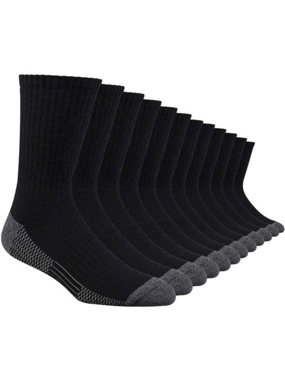 Mens Athletic Crew Socks 12 Pairs Cotton Extra Heavy Cushion Arch Support